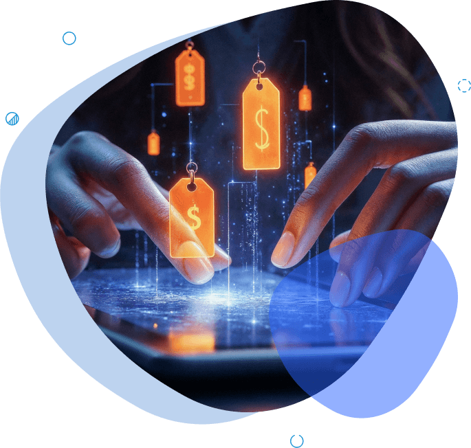 Hands interacting with a tablet displaying glowing dollar price tags in a digital environment- transfer pricing